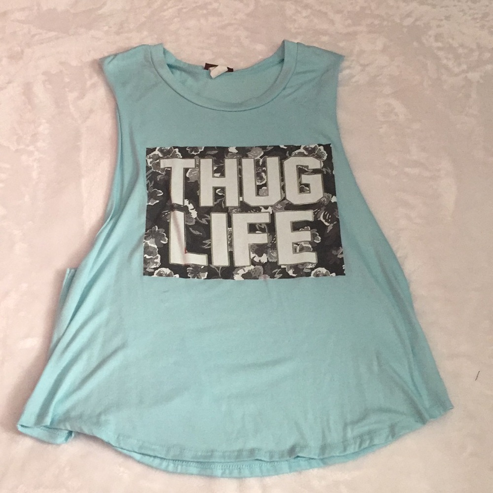 light blue “thug life” muscle tank